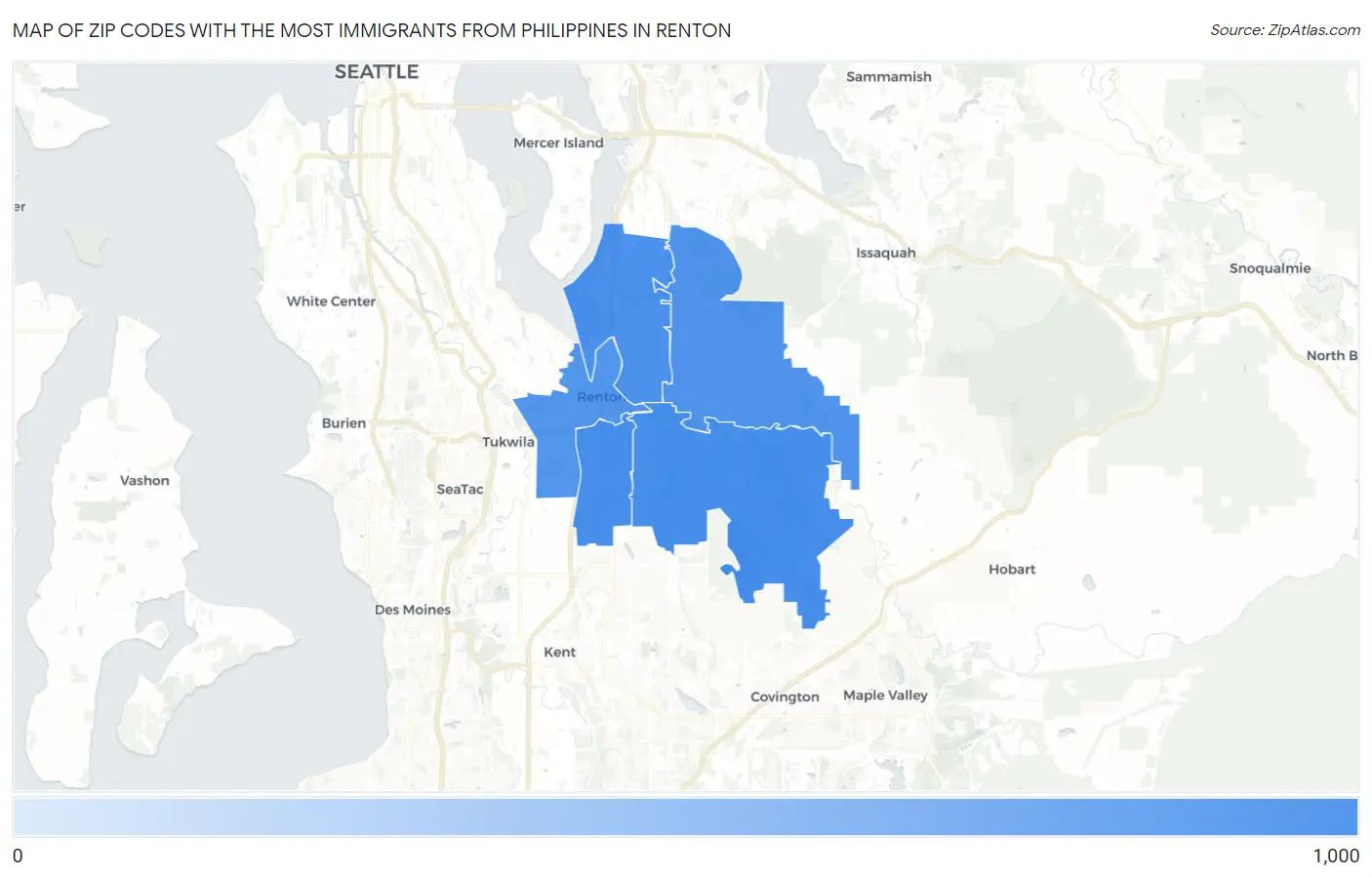 Zip Codes with the Most Immigrants from Philippines in Renton Map