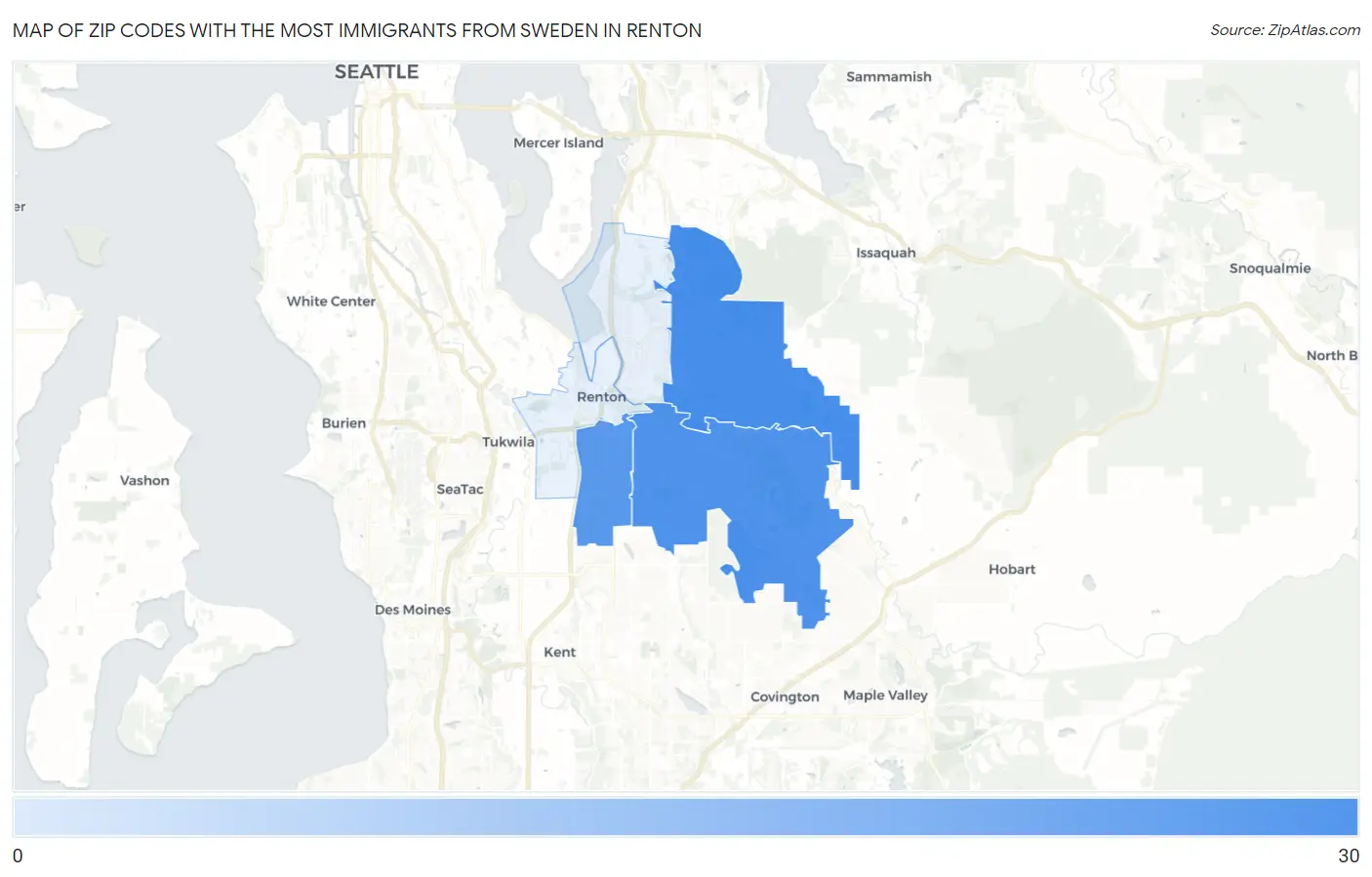 Zip Codes with the Most Immigrants from Sweden in Renton Map