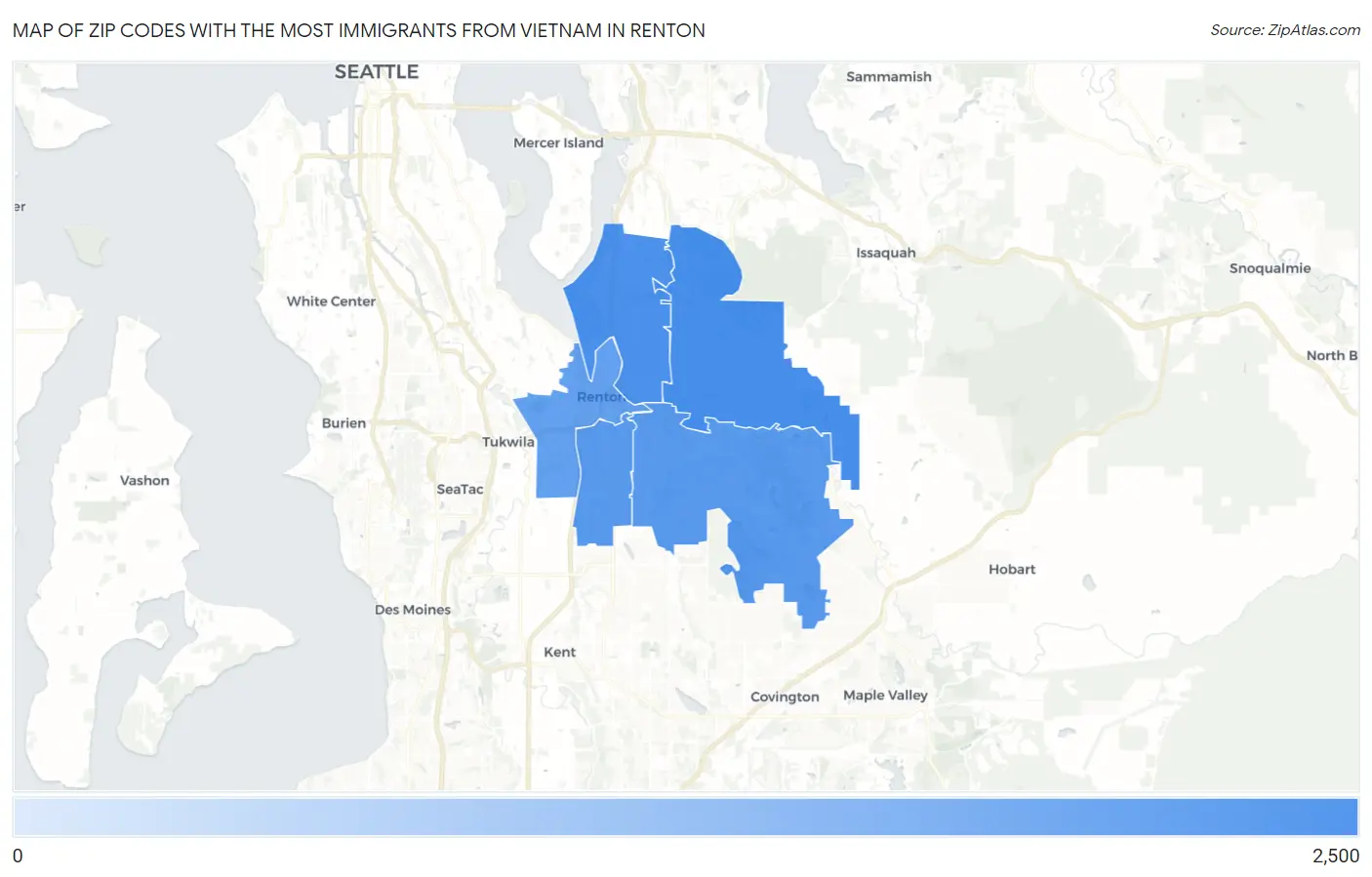 Zip Codes with the Most Immigrants from Vietnam in Renton Map