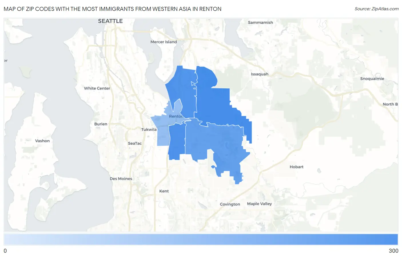 Zip Codes with the Most Immigrants from Western Asia in Renton Map