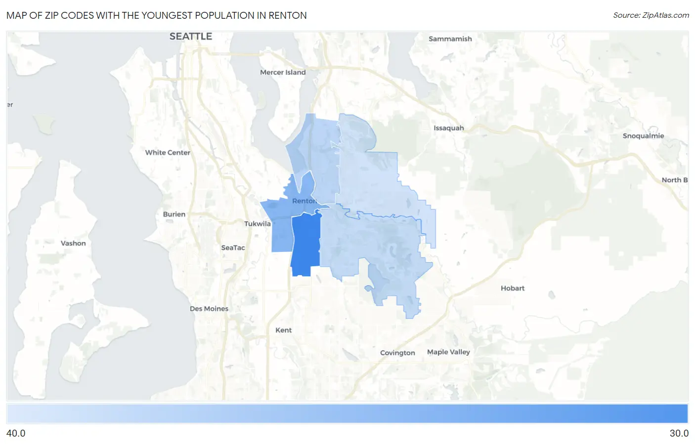 Zip Codes with the Youngest Population in Renton Map