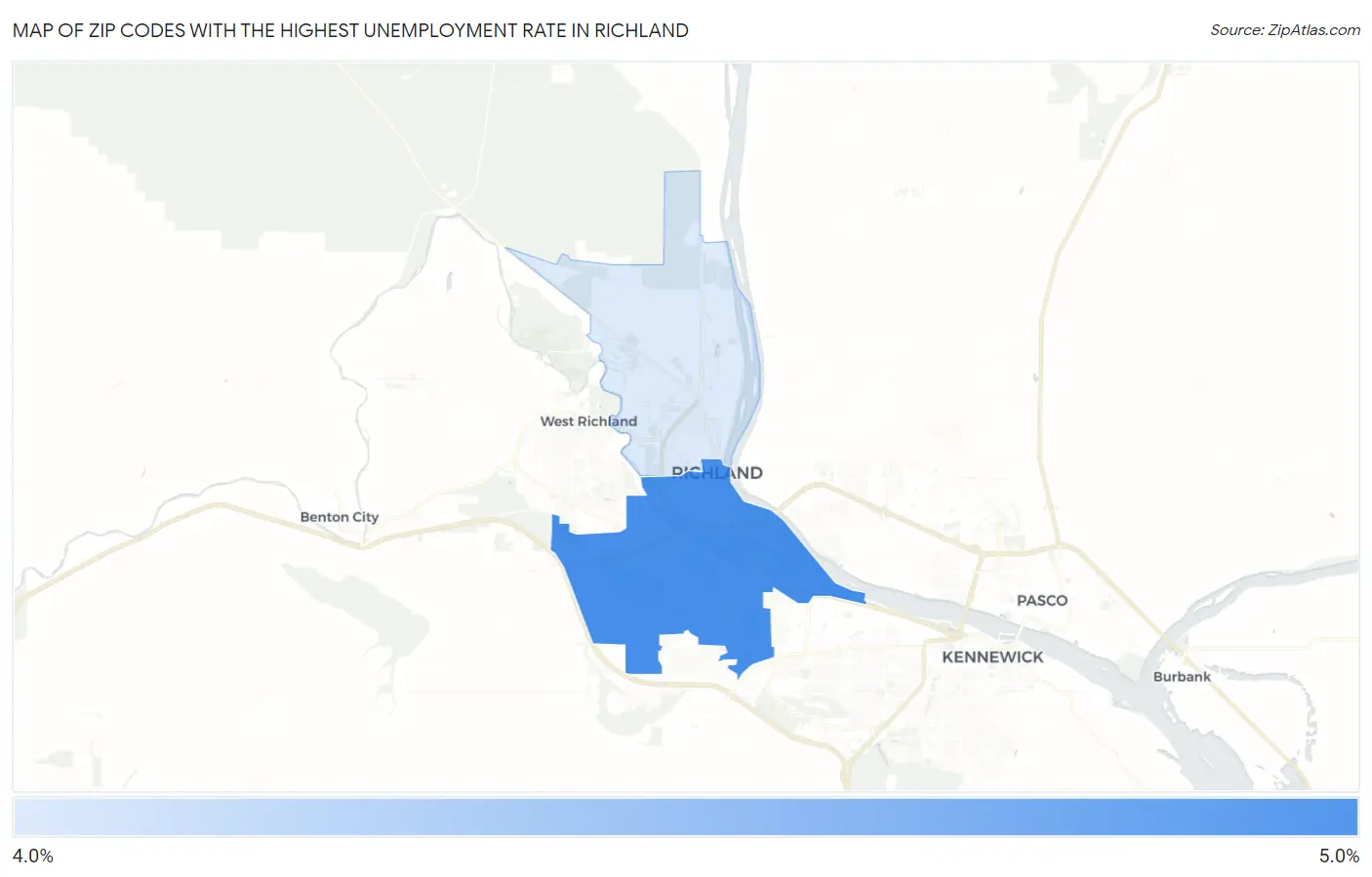 Zip Codes with the Highest Unemployment Rate in Richland Map