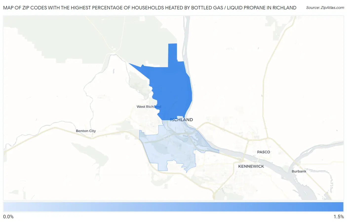 Zip Codes with the Highest Percentage of Households Heated by Bottled Gas / Liquid Propane in Richland Map