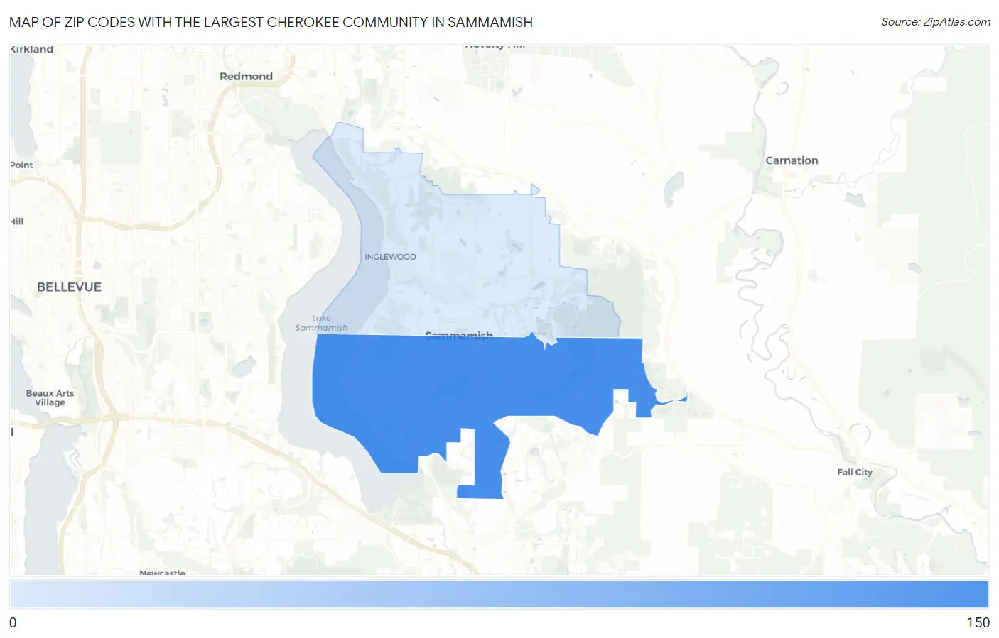 Zip Codes with the Largest Cherokee Community in Sammamish Map