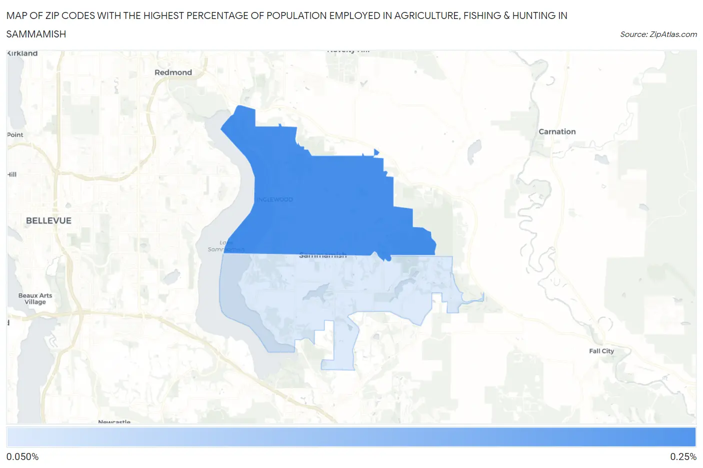 Zip Codes with the Highest Percentage of Population Employed in Agriculture, Fishing & Hunting in Sammamish Map