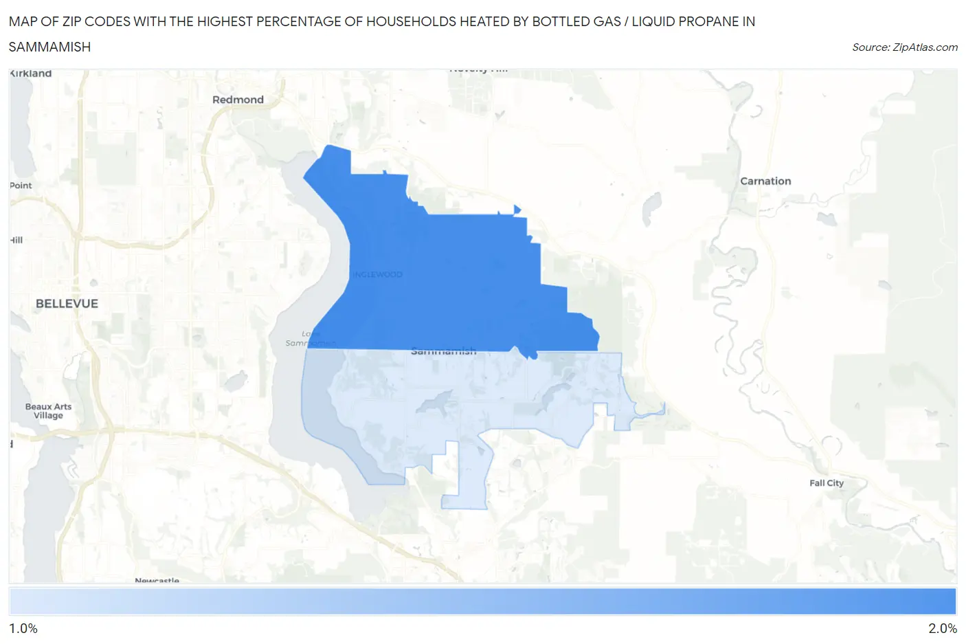 Zip Codes with the Highest Percentage of Households Heated by Bottled Gas / Liquid Propane in Sammamish Map