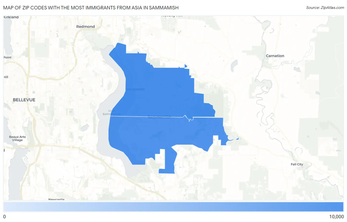 Zip Codes with the Most Immigrants from Asia in Sammamish Map