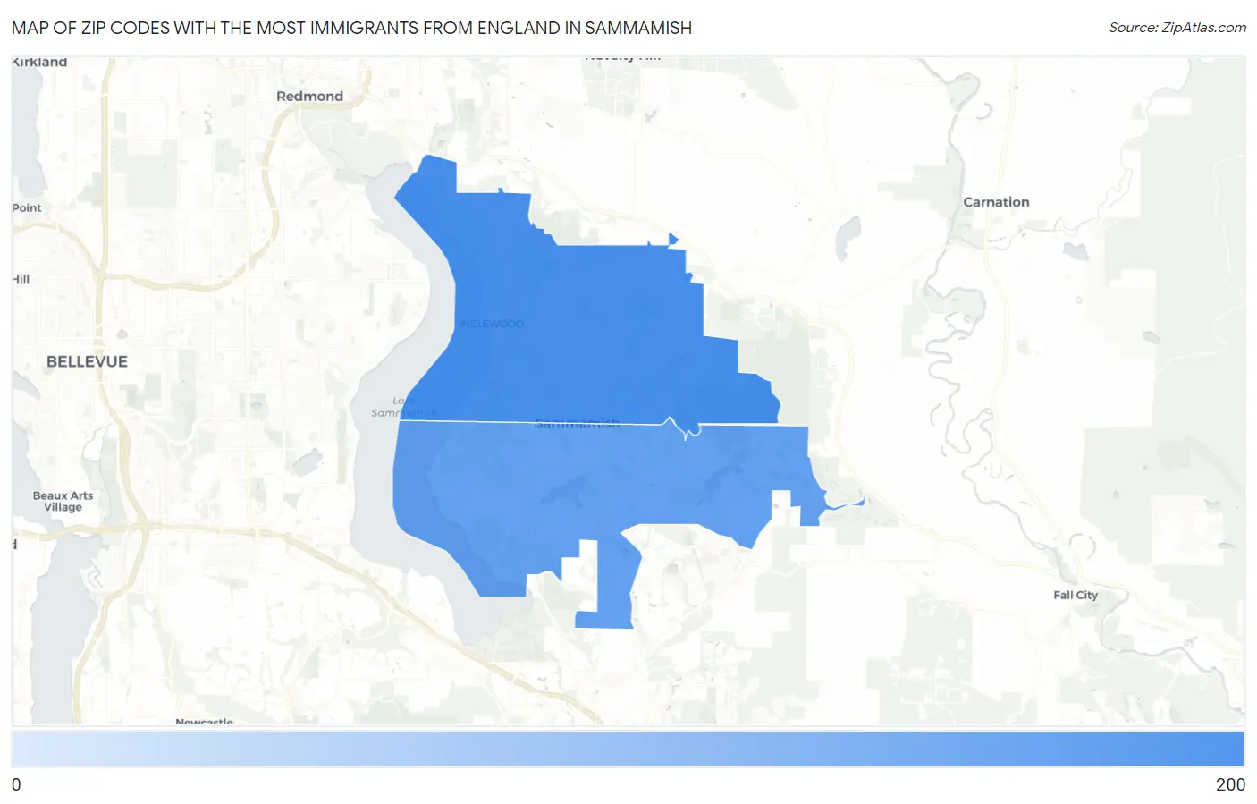 Zip Codes with the Most Immigrants from England in Sammamish Map