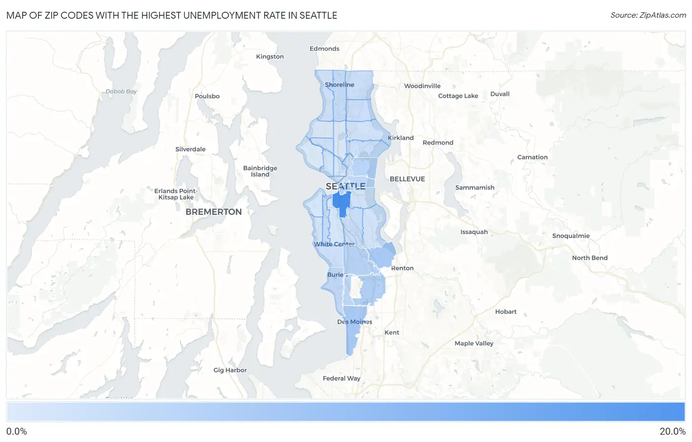 Zip Codes with the Highest Unemployment Rate in Seattle Map