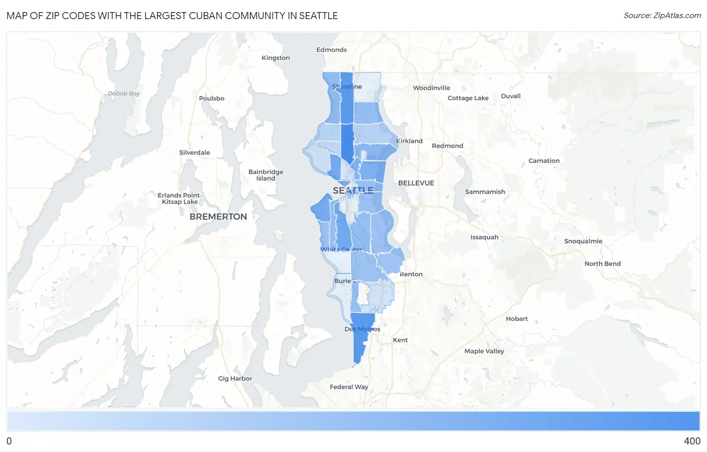 Zip Codes with the Largest Cuban Community in Seattle Map