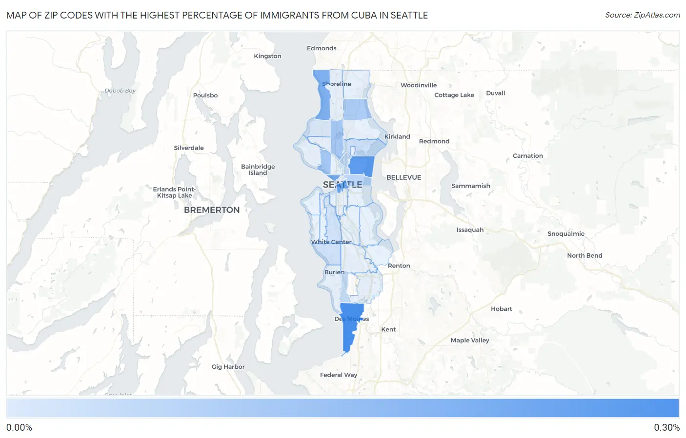 Zip Codes with the Highest Percentage of Immigrants from Cuba in Seattle Map