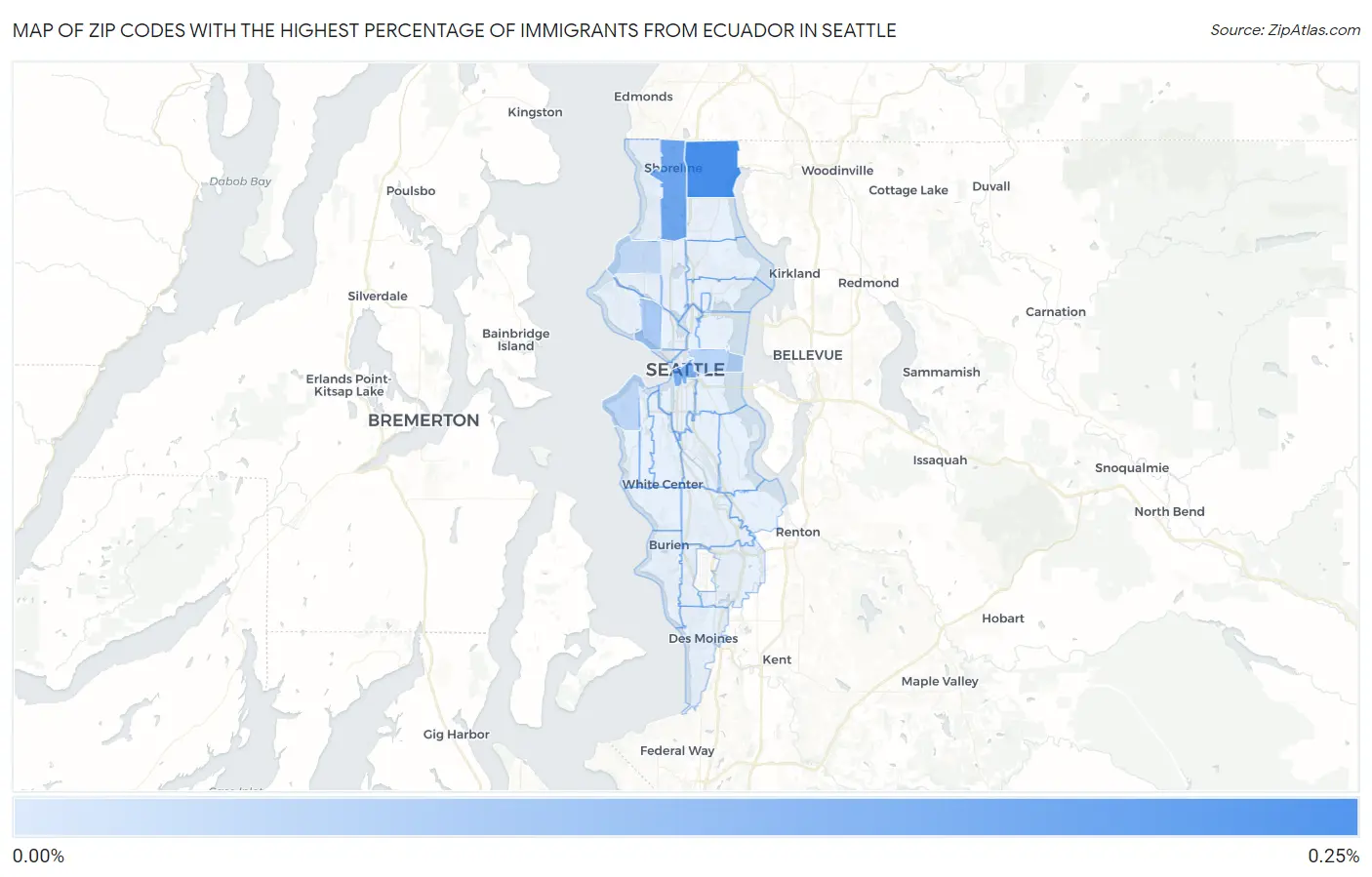 Zip Codes with the Highest Percentage of Immigrants from Ecuador in Seattle Map