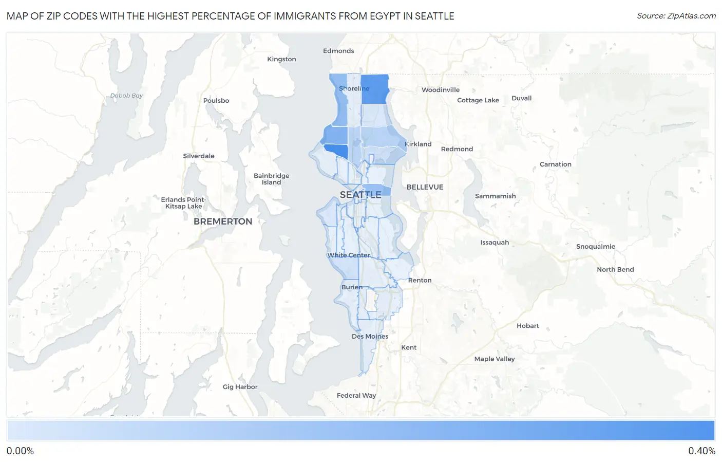 Zip Codes with the Highest Percentage of Immigrants from Egypt in Seattle Map