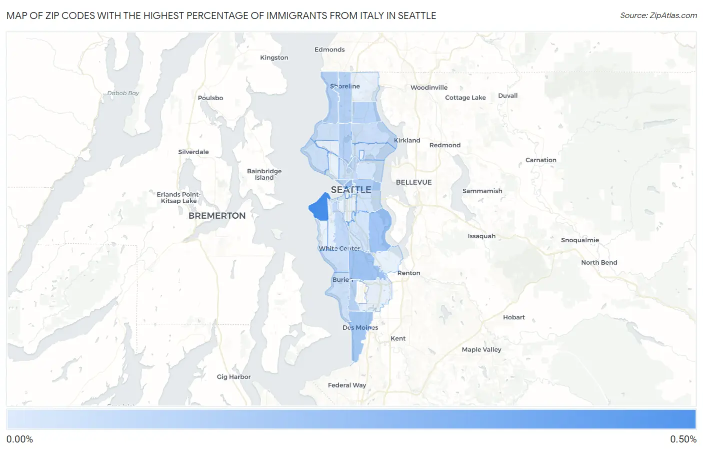 Zip Codes with the Highest Percentage of Immigrants from Italy in Seattle Map