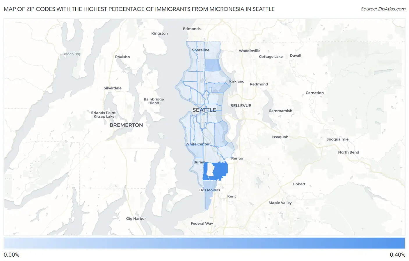 Zip Codes with the Highest Percentage of Immigrants from Micronesia in Seattle Map