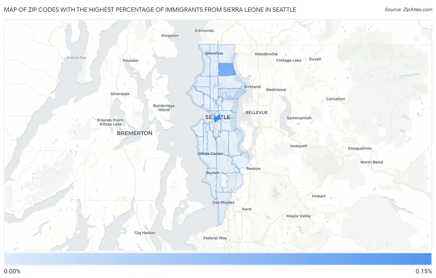 Zip Codes with the Highest Percentage of Immigrants from Sierra Leone in Seattle Map