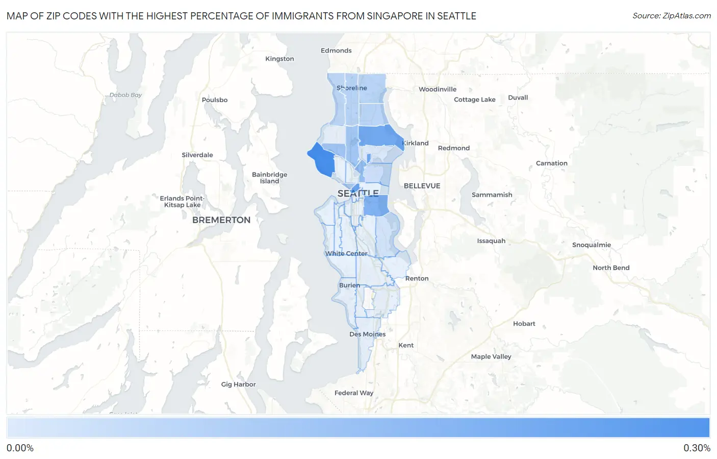Zip Codes with the Highest Percentage of Immigrants from Singapore in Seattle Map