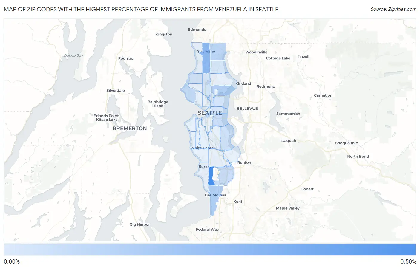 Zip Codes with the Highest Percentage of Immigrants from Venezuela in Seattle Map