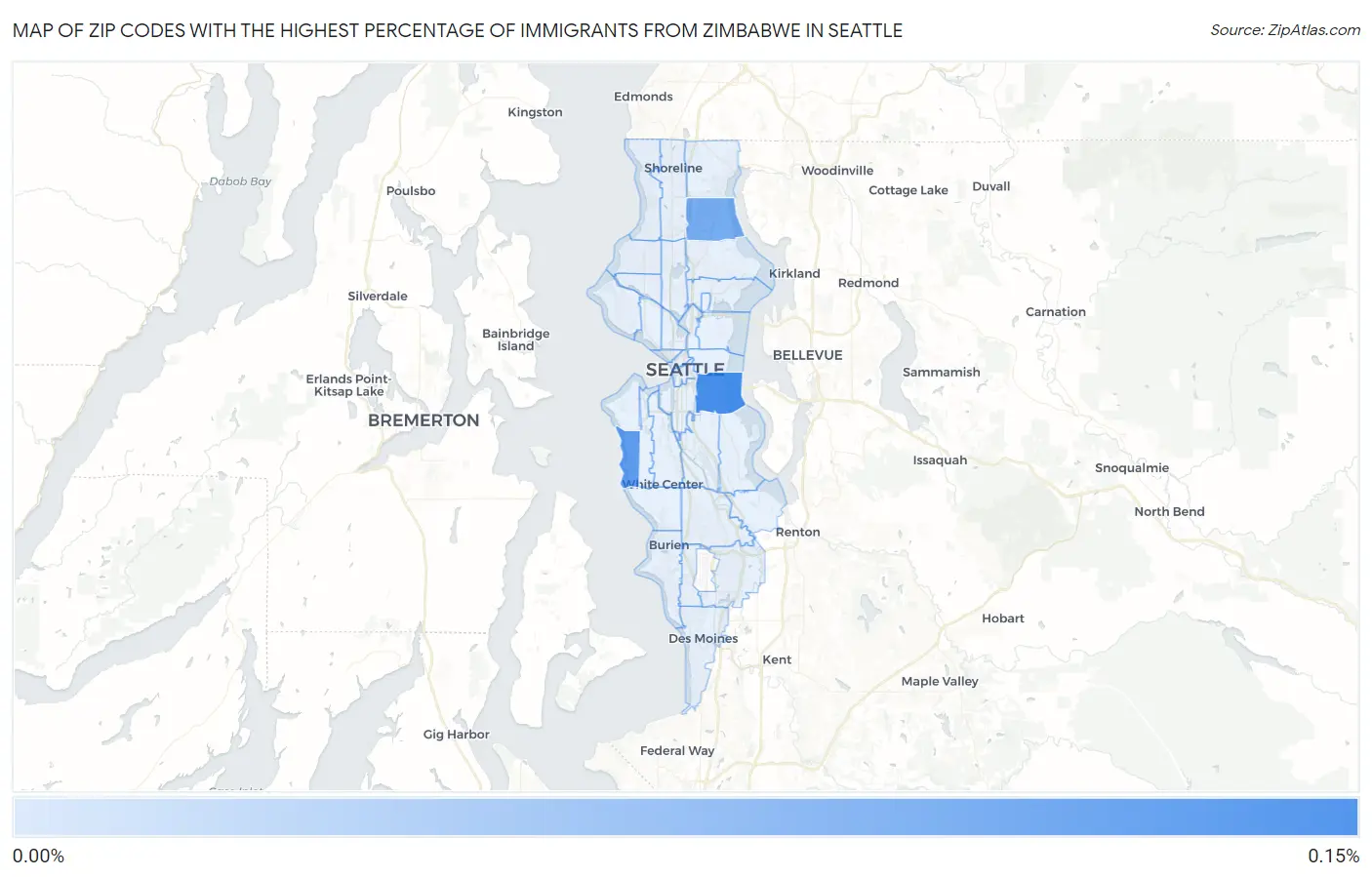 Zip Codes with the Highest Percentage of Immigrants from Zimbabwe in Seattle Map