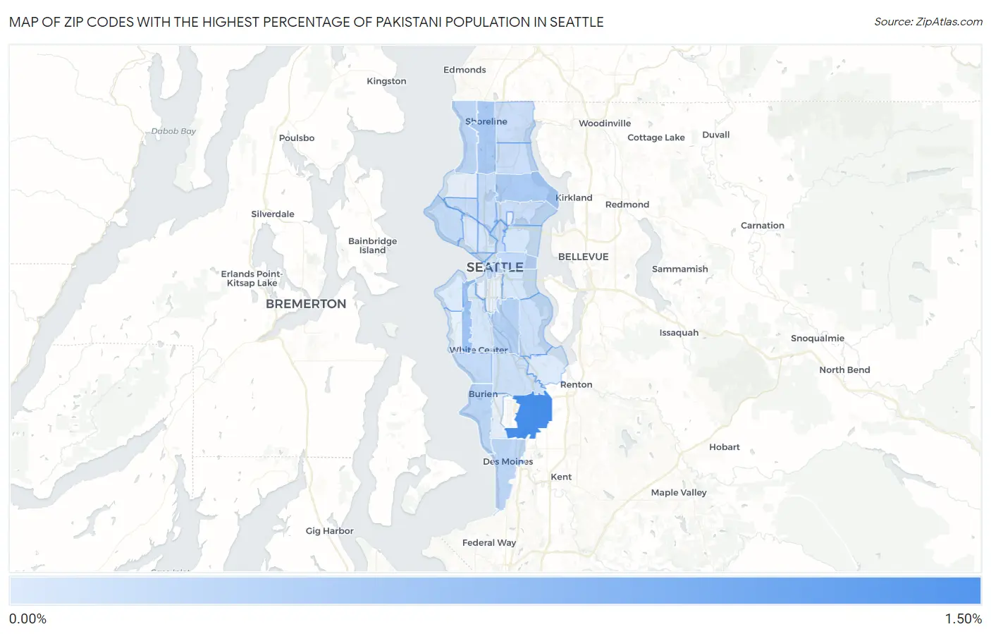 Zip Codes with the Highest Percentage of Pakistani Population in Seattle Map