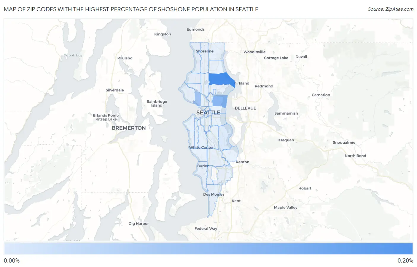 Zip Codes with the Highest Percentage of Shoshone Population in Seattle Map