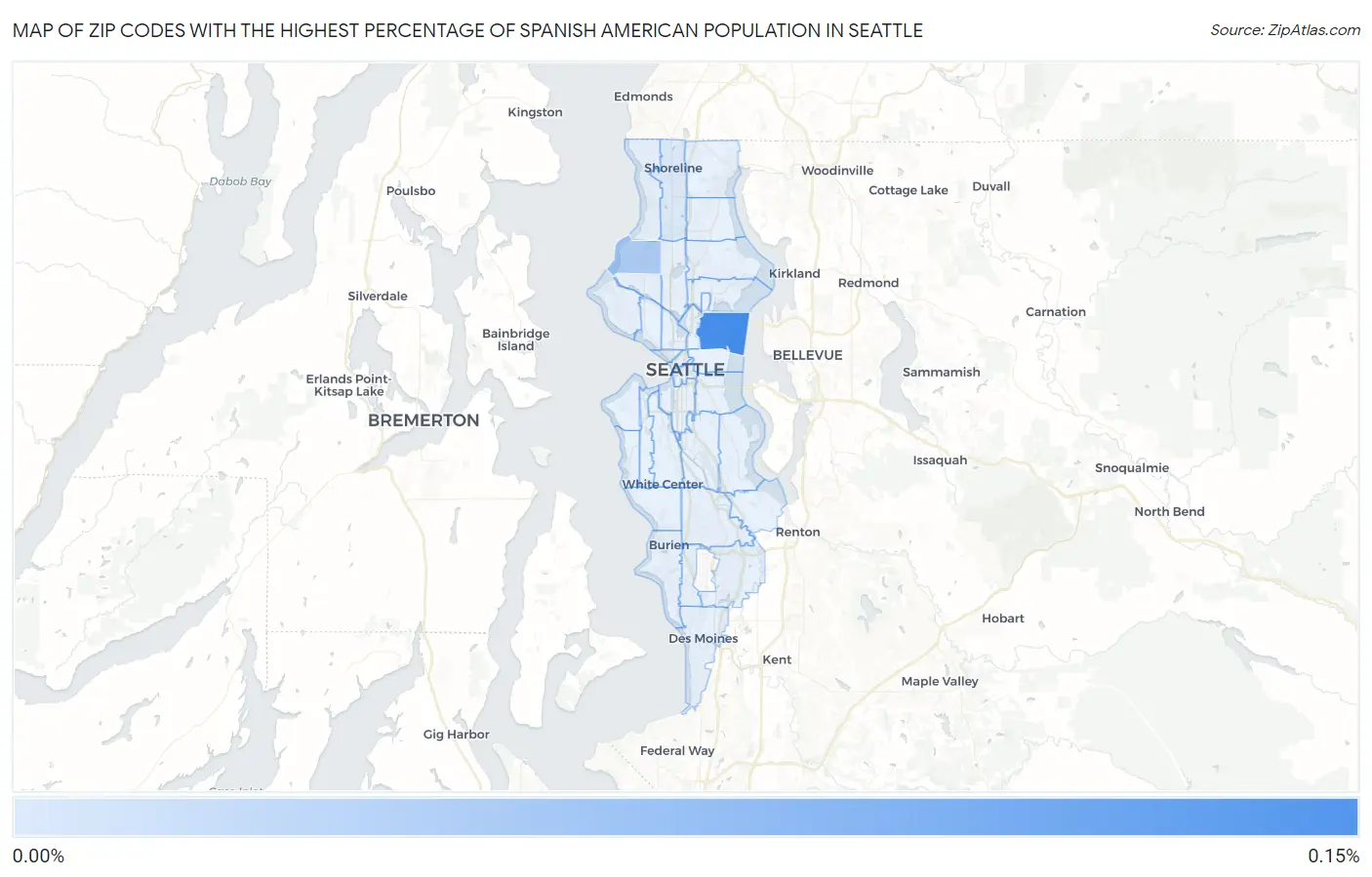 Zip Codes with the Highest Percentage of Spanish American Population in Seattle Map