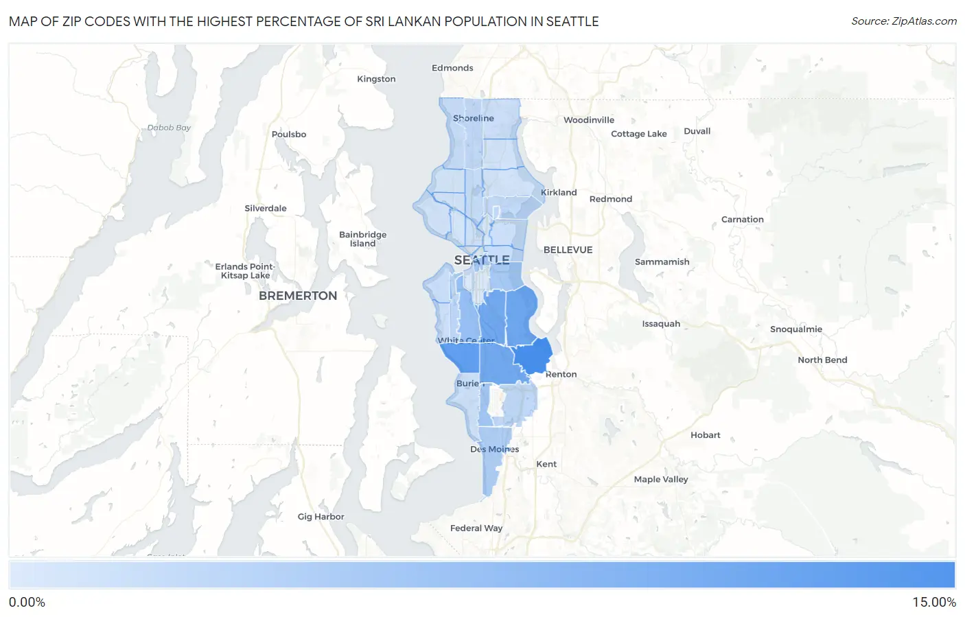 Zip Codes with the Highest Percentage of Sri Lankan Population in Seattle Map