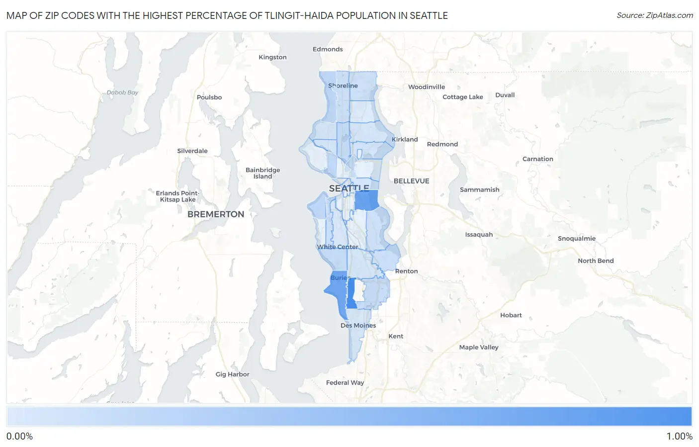 Zip Codes with the Highest Percentage of Tlingit-Haida Population in Seattle Map