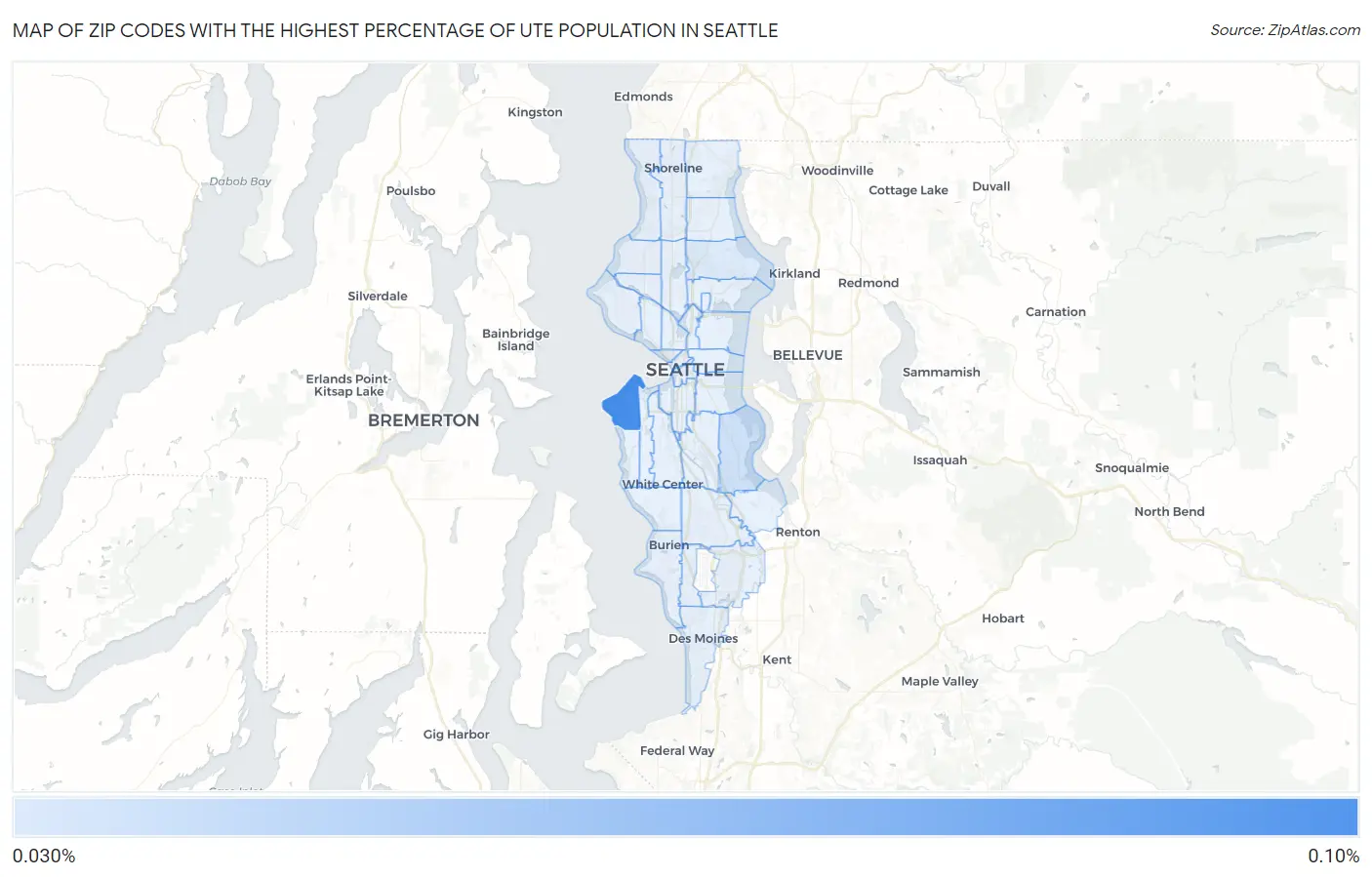 Zip Codes with the Highest Percentage of Ute Population in Seattle Map