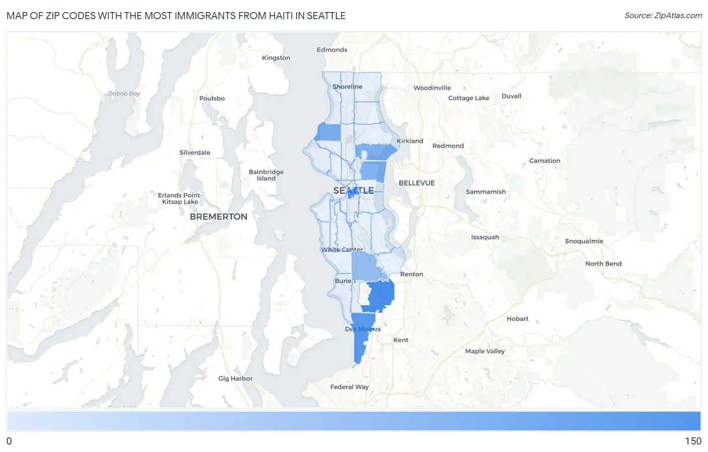 Zip Codes with the Most Immigrants from Haiti in Seattle Map