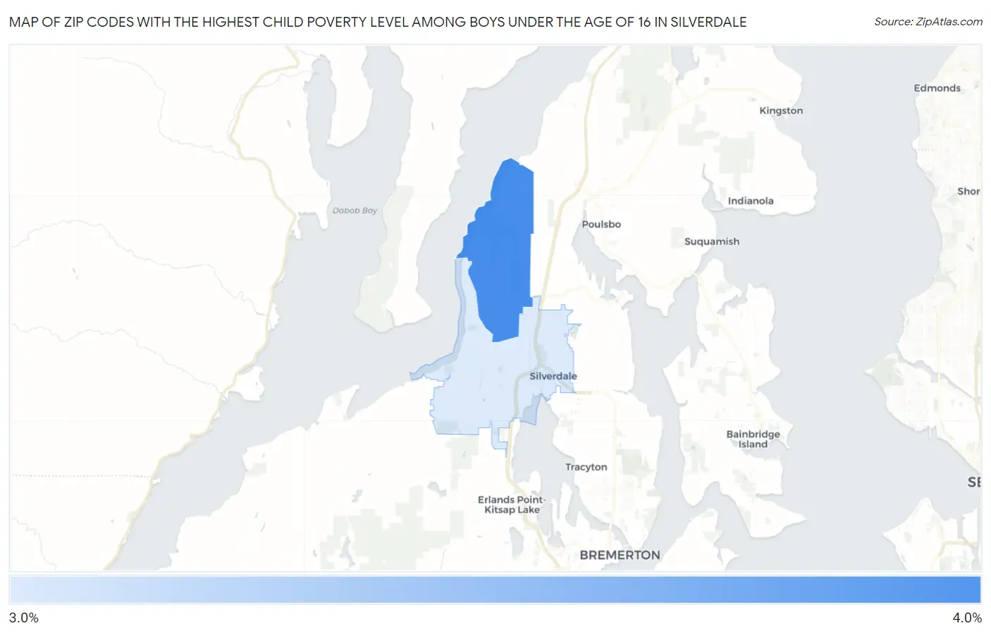 Zip Codes with the Highest Child Poverty Level Among Boys Under the Age of 16 in Silverdale Map