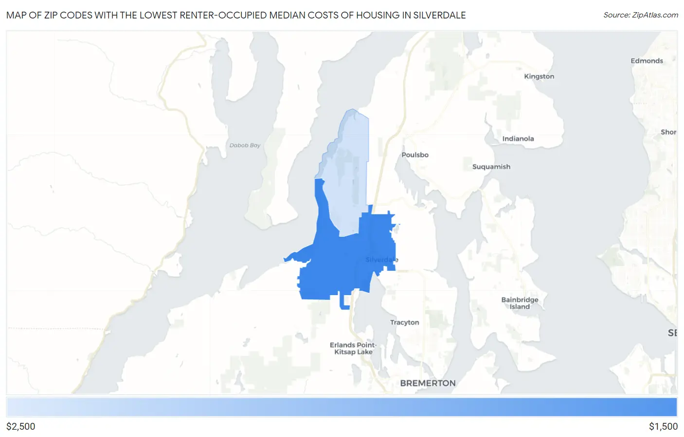 Zip Codes with the Lowest Renter-Occupied Median Costs of Housing in Silverdale Map