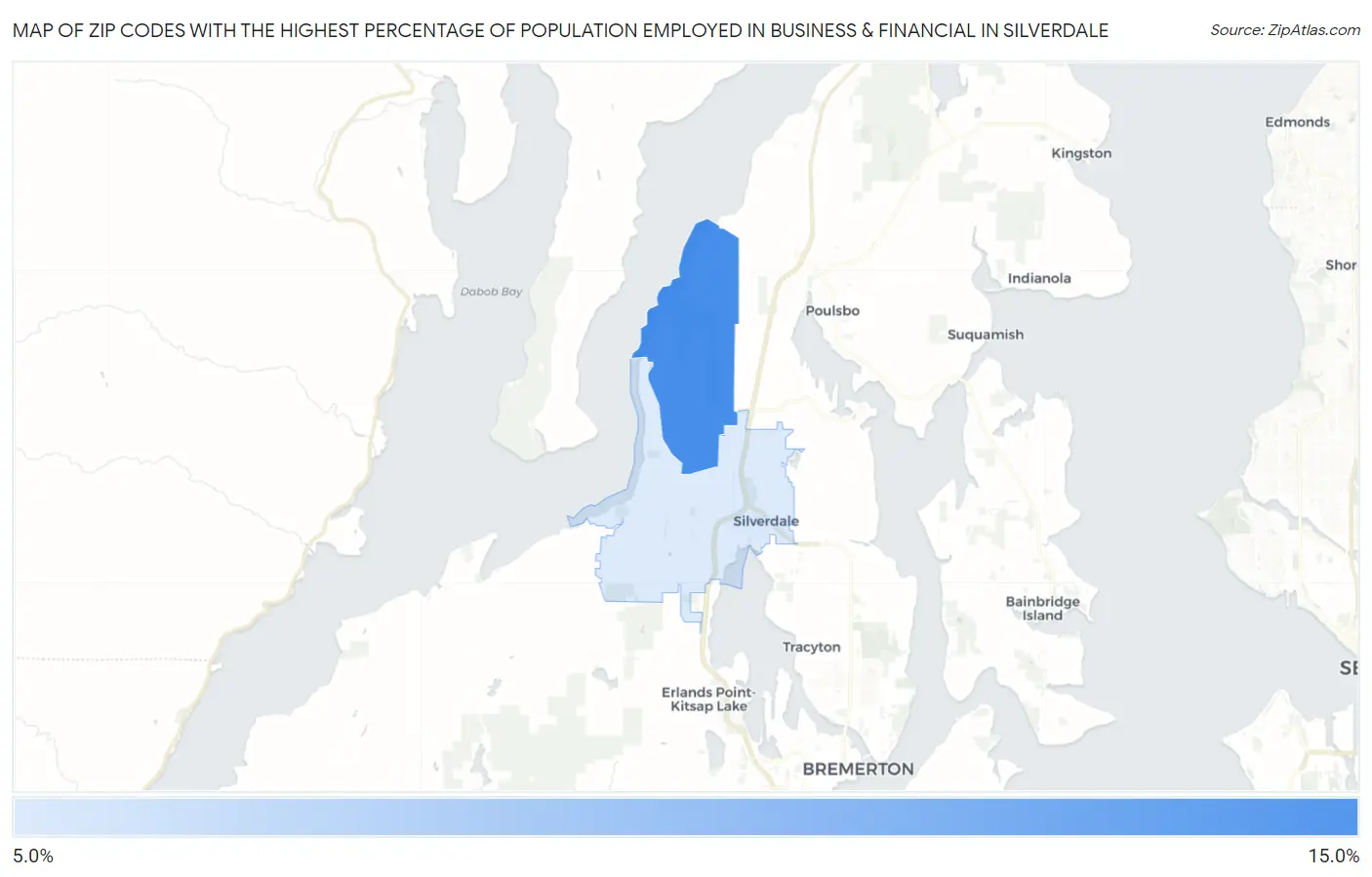 Zip Codes with the Highest Percentage of Population Employed in Business & Financial in Silverdale Map