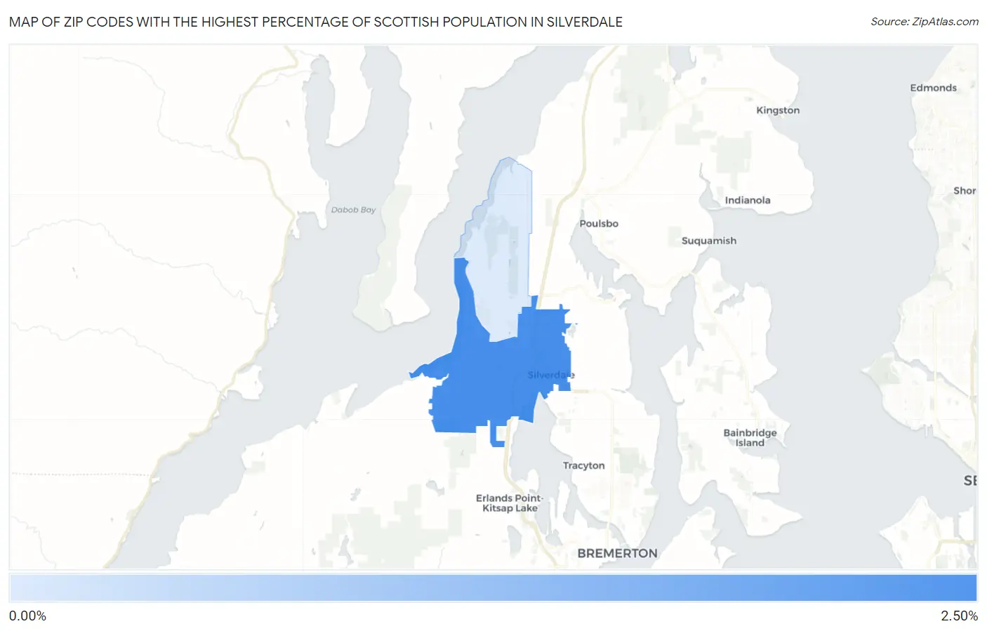 Zip Codes with the Highest Percentage of Scottish Population in Silverdale Map
