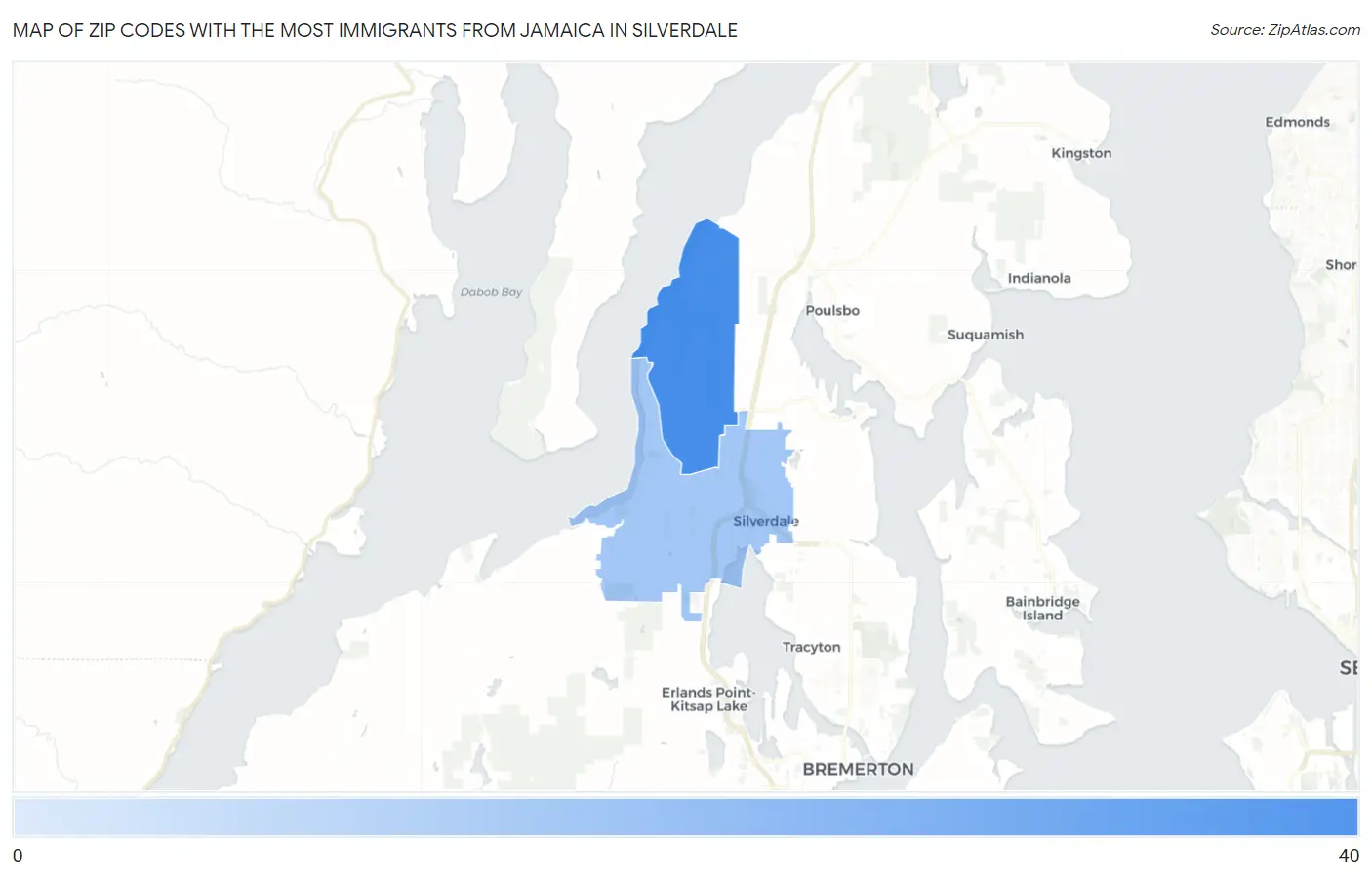 Zip Codes with the Most Immigrants from Jamaica in Silverdale Map