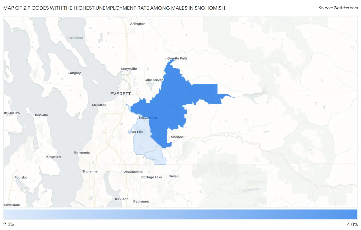 Zip Codes with the Highest Unemployment Rate Among Males in Snohomish Map