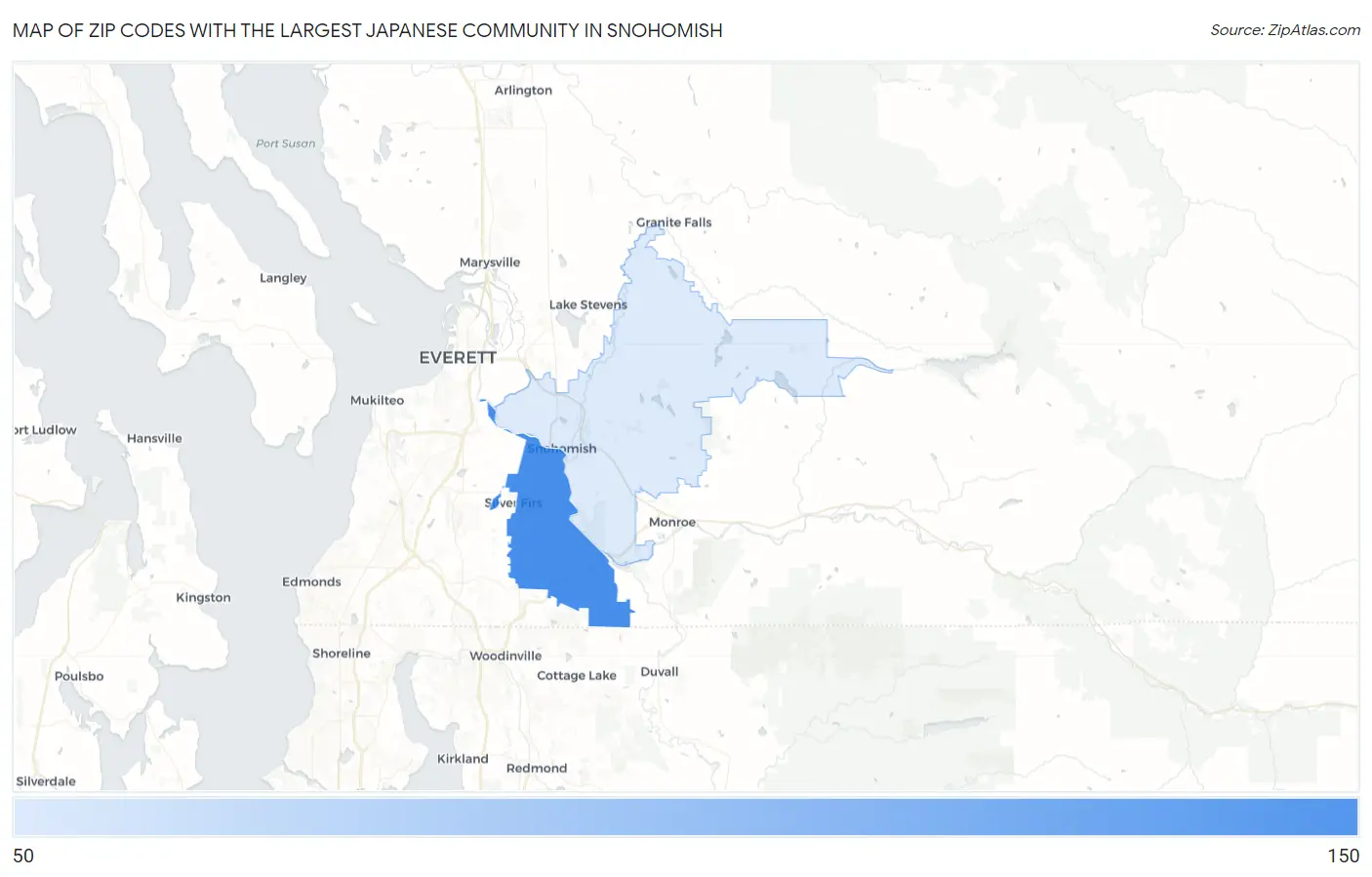 Zip Codes with the Largest Japanese Community in Snohomish Map