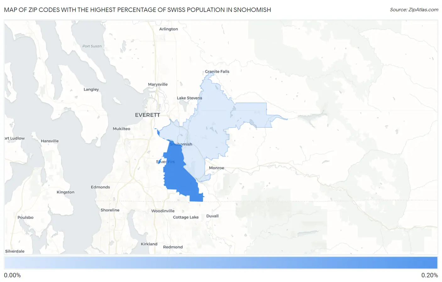 Zip Codes with the Highest Percentage of Swiss Population in Snohomish Map