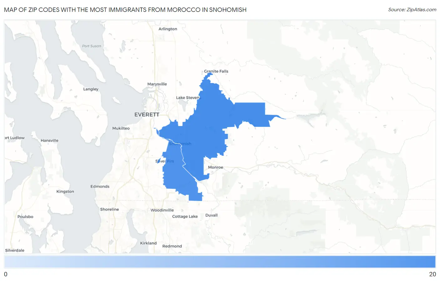 Zip Codes with the Most Immigrants from Morocco in Snohomish Map