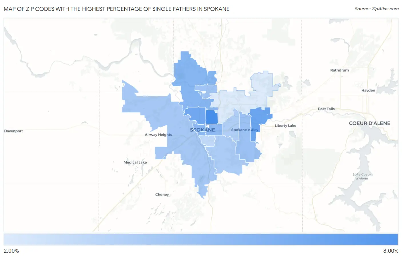 Zip Codes with the Highest Percentage of Single Fathers in Spokane Map