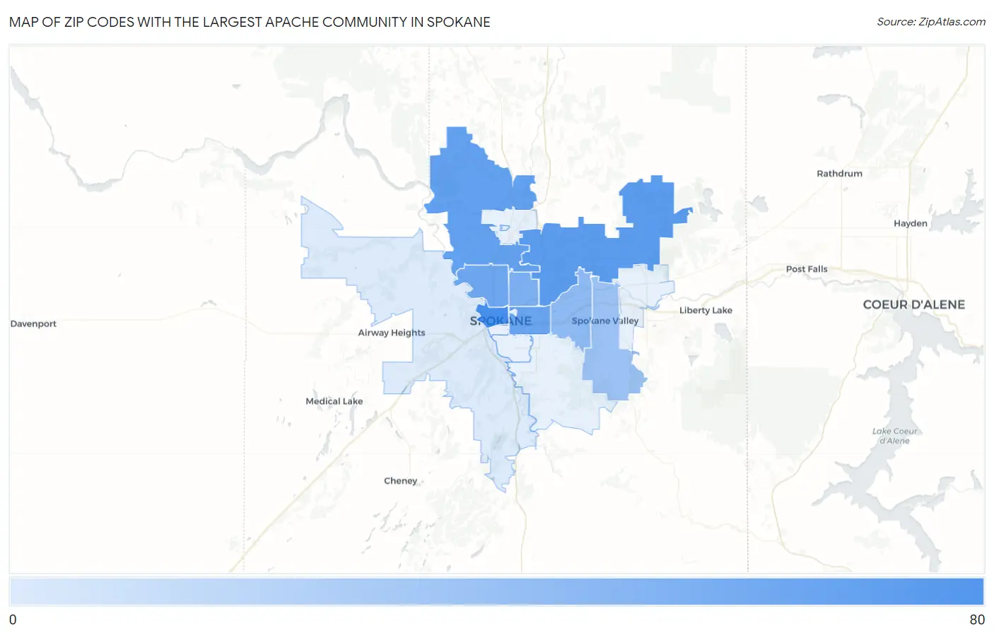 Zip Codes with the Largest Apache Community in Spokane Map
