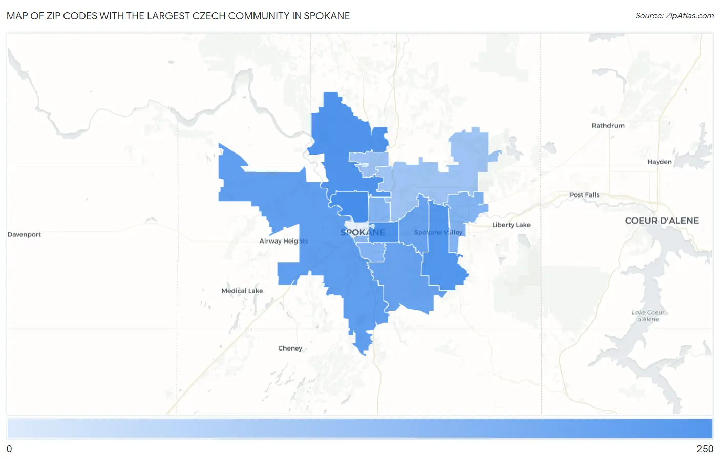 Zip Codes with the Largest Czech Community in Spokane Map