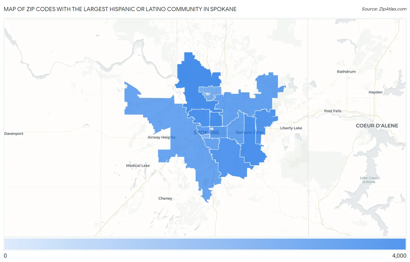 Zip Codes with the Largest Hispanic or Latino Community in Spokane Map
