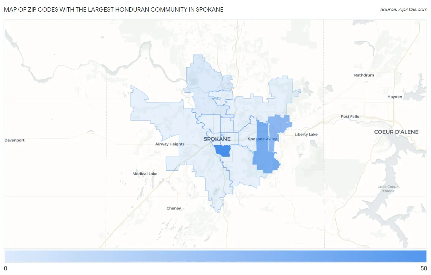 Zip Codes with the Largest Honduran Community in Spokane Map