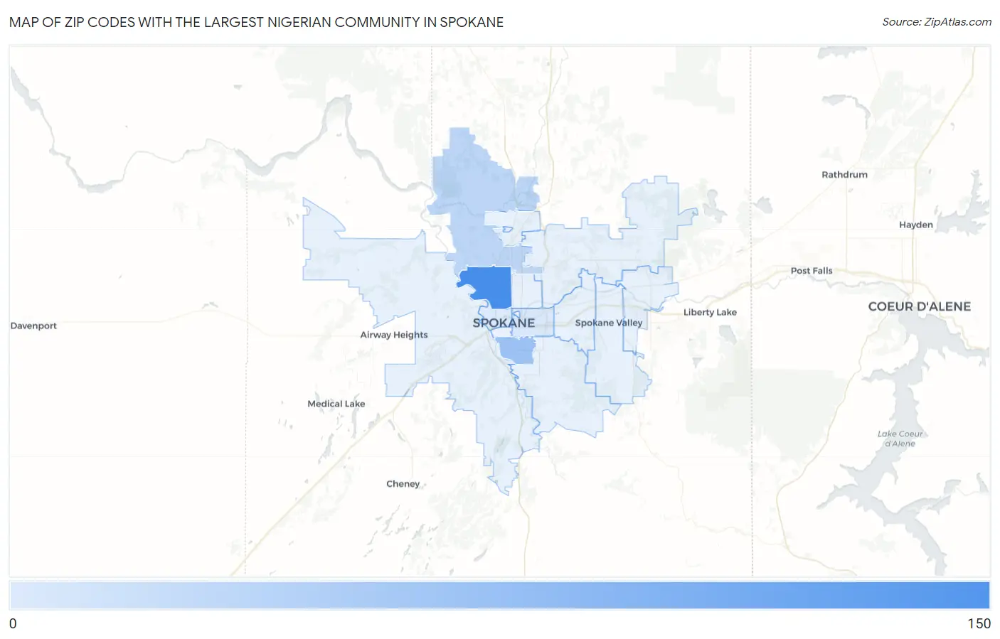Zip Codes with the Largest Nigerian Community in Spokane Map