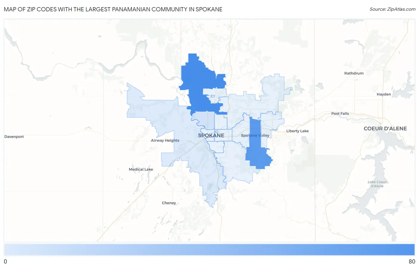 Zip Codes with the Largest Panamanian Community in Spokane Map