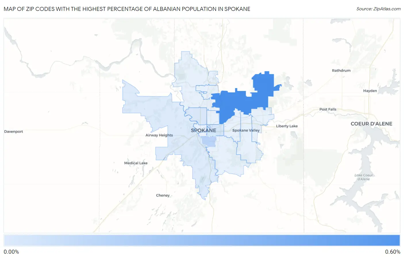 Zip Codes with the Highest Percentage of Albanian Population in Spokane Map