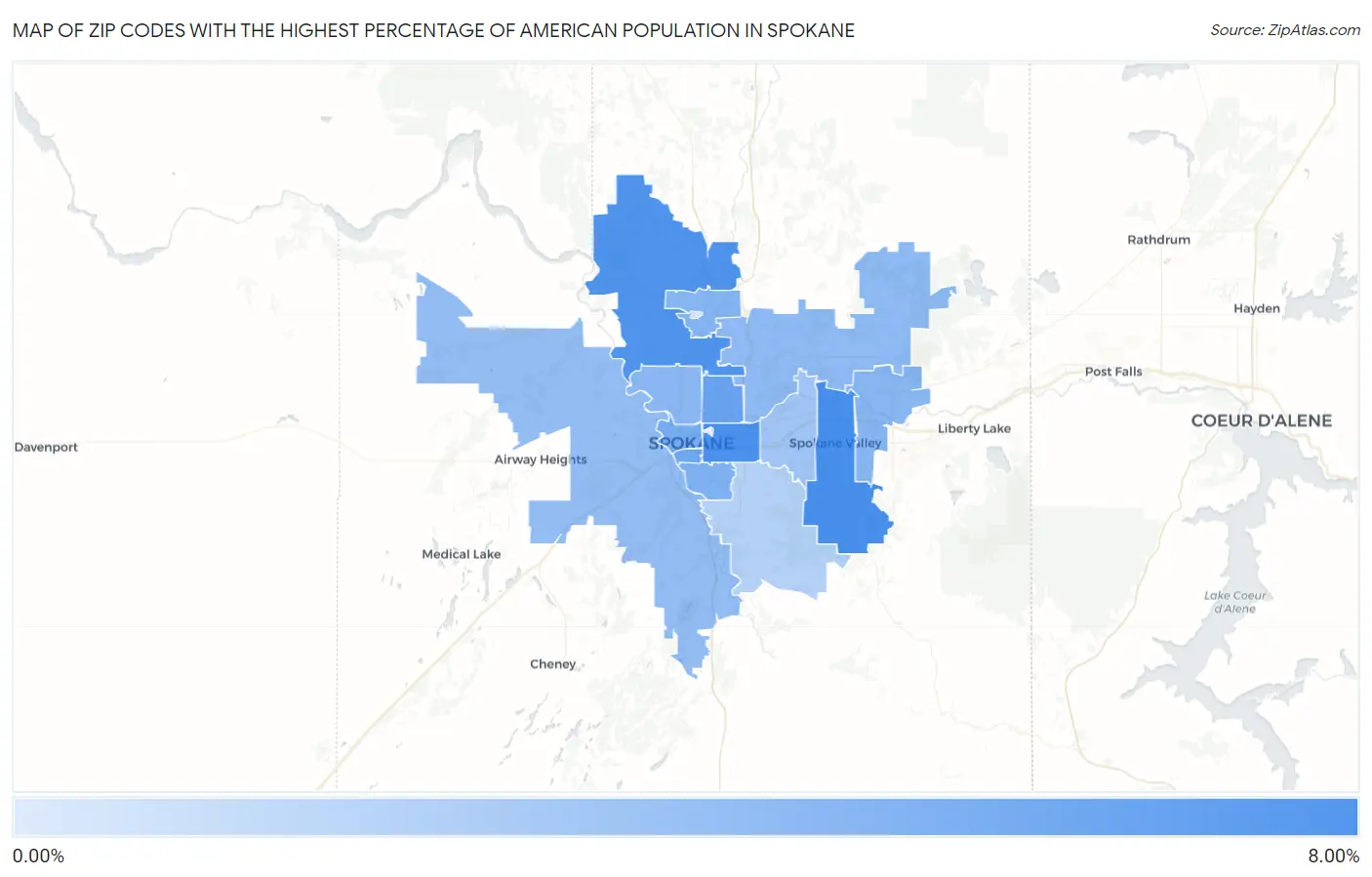 Zip Codes with the Highest Percentage of American Population in Spokane Map
