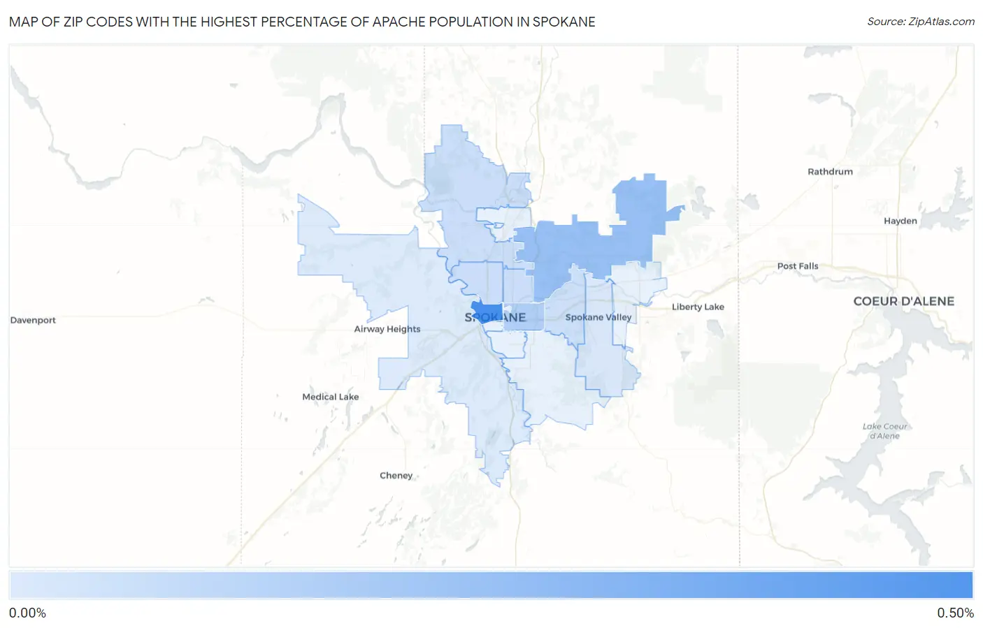Zip Codes with the Highest Percentage of Apache Population in Spokane Map
