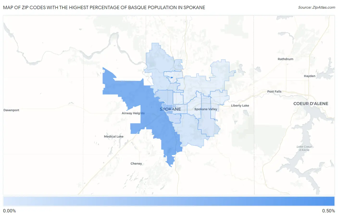 Zip Codes with the Highest Percentage of Basque Population in Spokane Map
